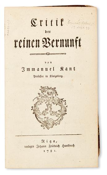 KANT, IMMANUEL.  Critik der reinen Vernunft.  1781